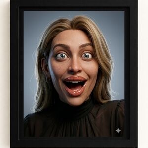 Framed Realistic Portrait Print — Blonde Woman with Black Top